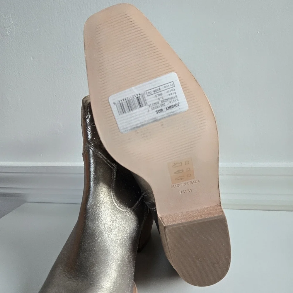 New Johnny Was Stargazer Leather Gold Metallic Ankle Western Booties 7.5 US NWT